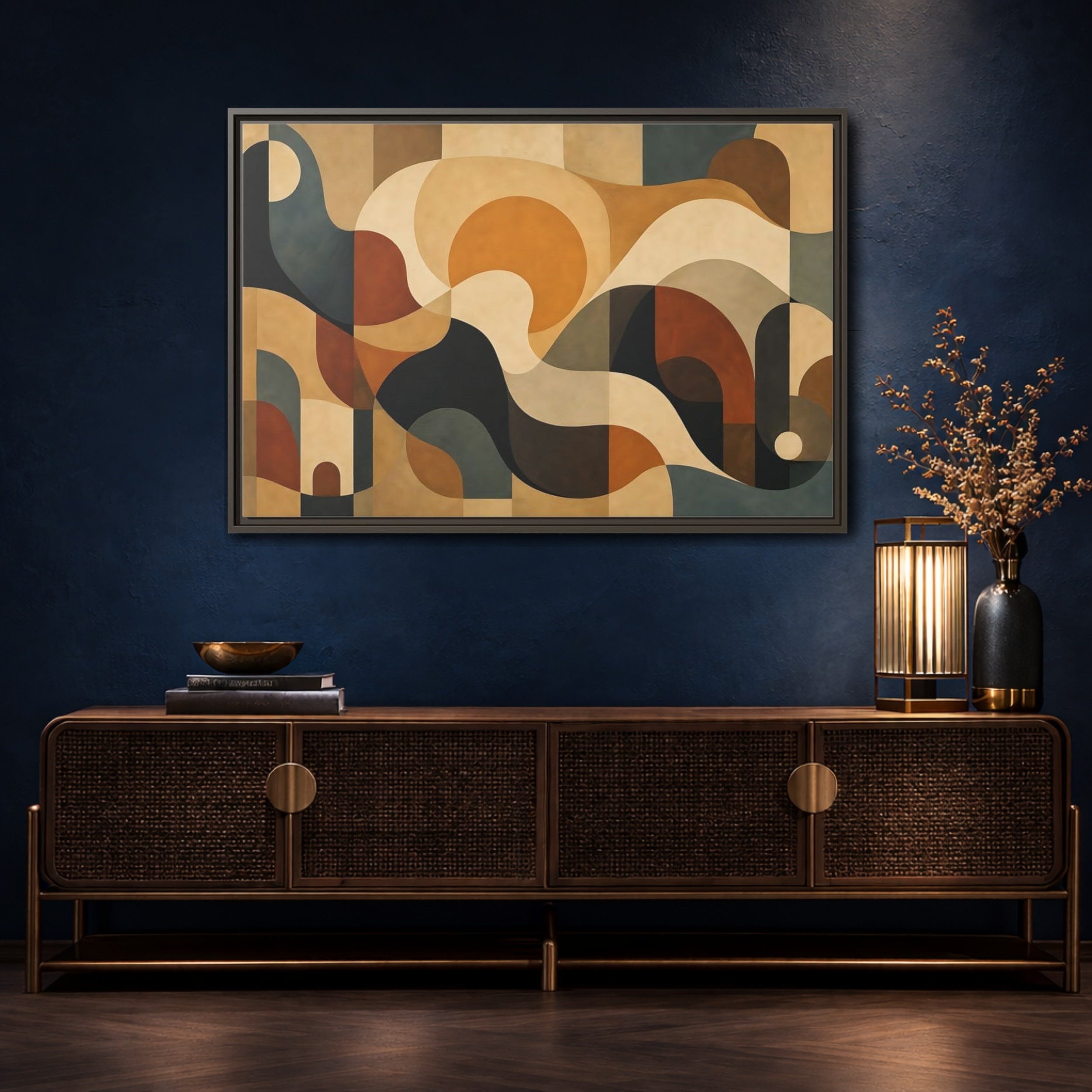 Mockup 4. Abstract Abstract Shapes Abstract Warm Tones shown as stretched canvas wall art