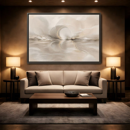 Mockup 2. Abstract Abstract Shapes Beige Gold Abstract shown as stretched canvas wall art