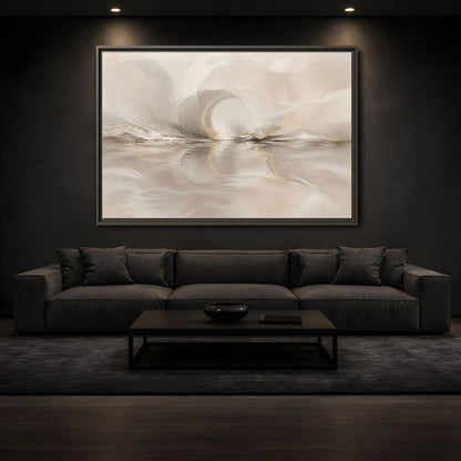 Mockup 3. Abstract Abstract Shapes Beige Gold Abstract shown as stretched canvas wall art