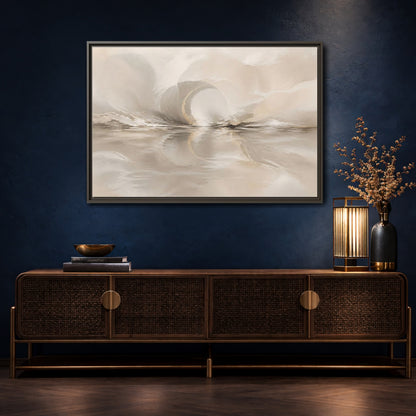Mockup 4. Abstract Abstract Shapes Beige Gold Abstract shown as stretched canvas wall art