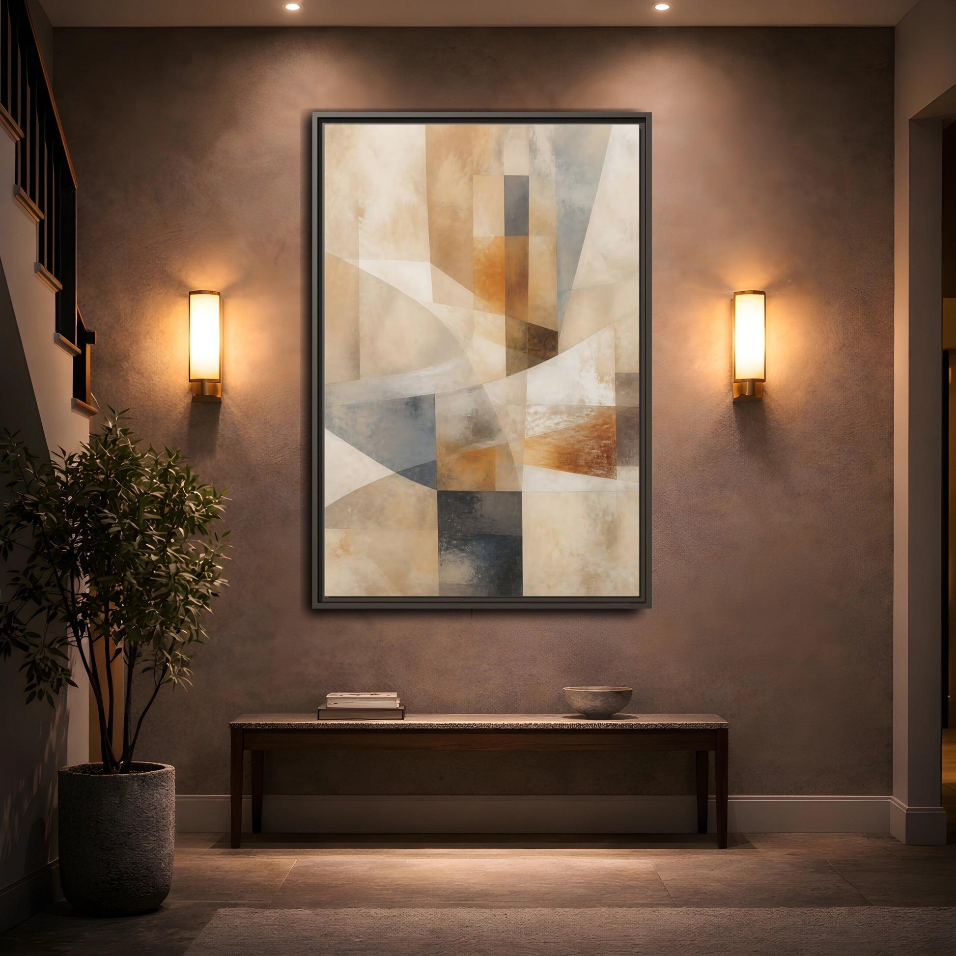 Mockup 2. Abstract Abstract Shapes Earthy Abstract shown as stretched canvas wall art