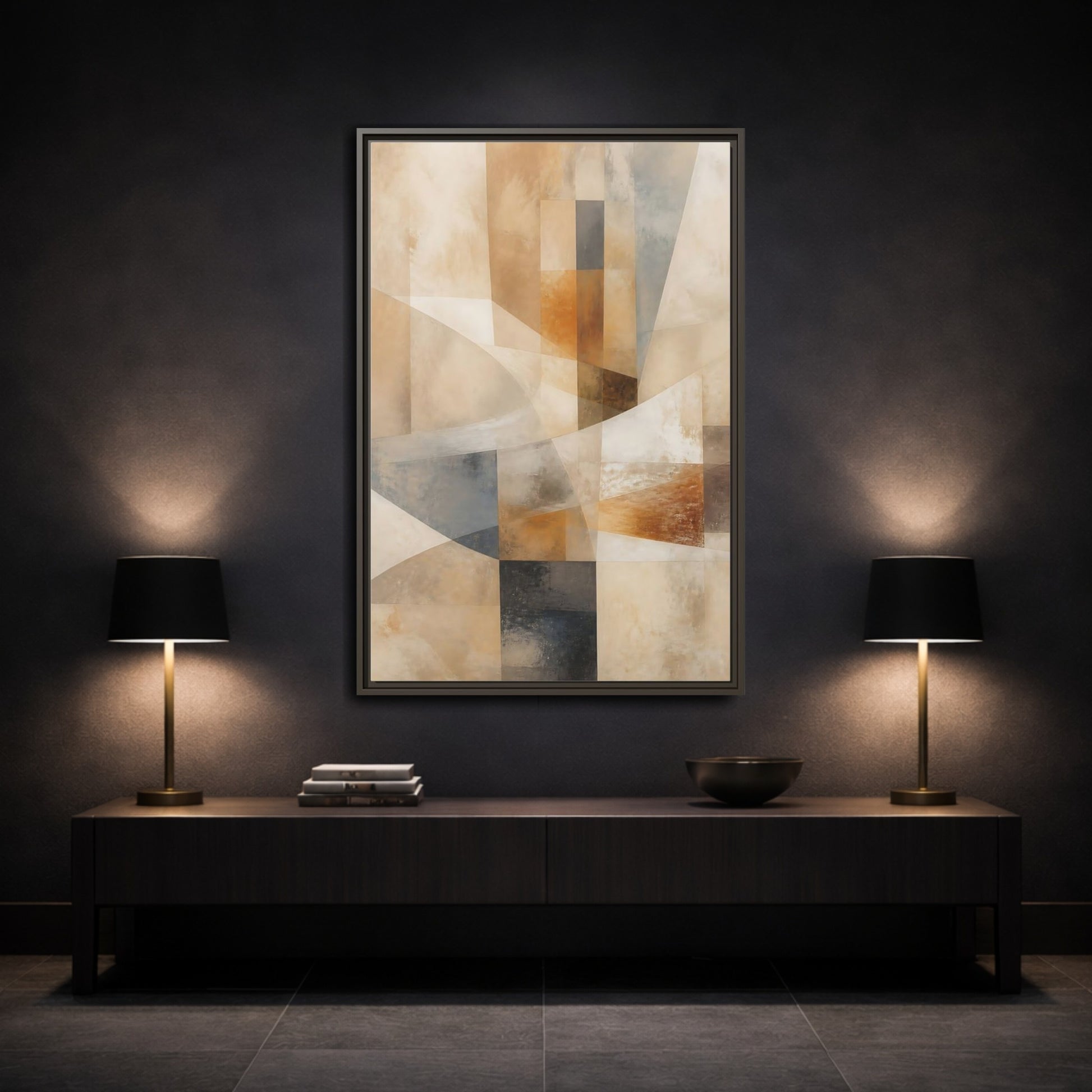 Mockup 3. Abstract Abstract Shapes Earthy Abstract shown as stretched canvas wall art