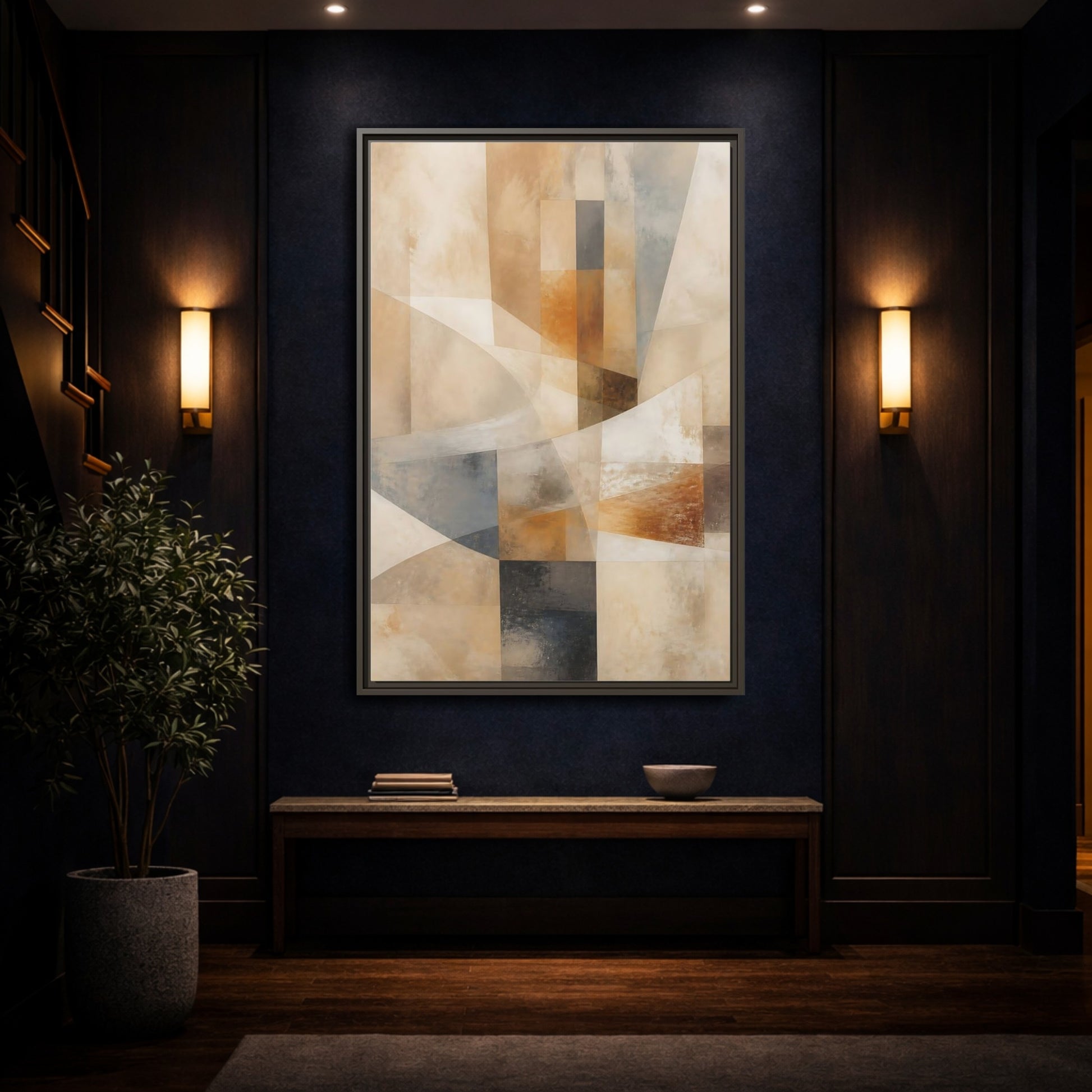 Mockup 4. Abstract Abstract Shapes Earthy Abstract shown as stretched canvas wall art