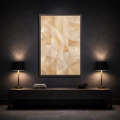 Gold beige abstract framed canvas print for modern living room decor