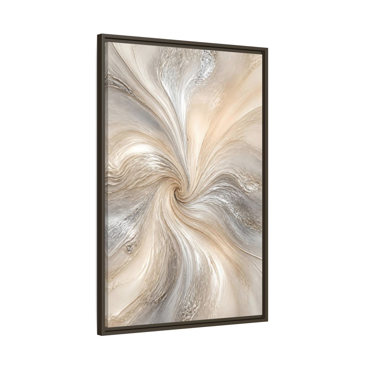 Main Mockup. Abstract Abstract Swirl Cream Gray Abstract shown as stretched canvas wall art