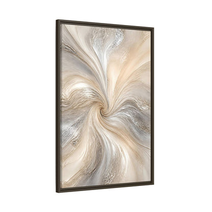 Main Mockup. Abstract Abstract Swirl Cream Gray Abstract shown as stretched canvas wall art