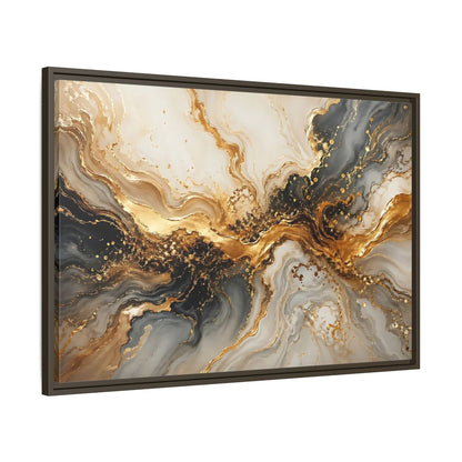 Main Mockup. Abstract Abstract Swirl Gold And Black shown as stretched canvas wall art