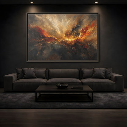 Mockup 3. Abstract Abstract Swirl Gold And Black Swirl shown as stretched canvas wall art