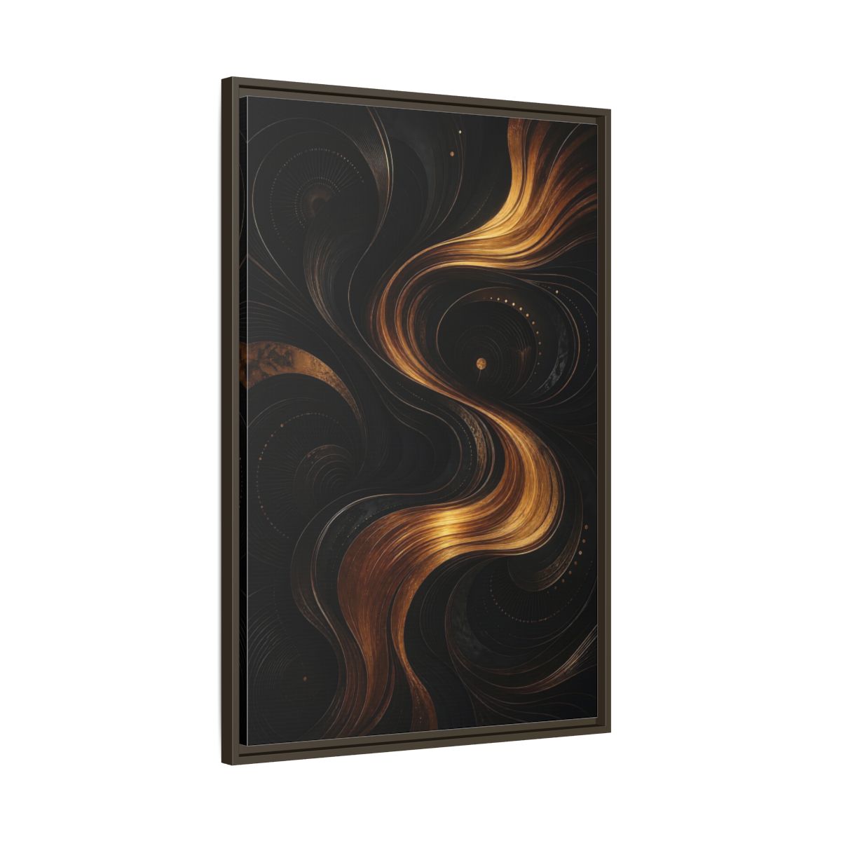 Main Mockup. Abstract Abstract Swirls Black And Gold Abstract shown as stretched canvas wall art