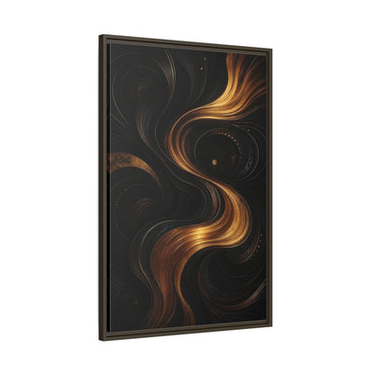 Main Mockup. Abstract Abstract Swirls Black And Gold Abstract shown as stretched canvas wall art