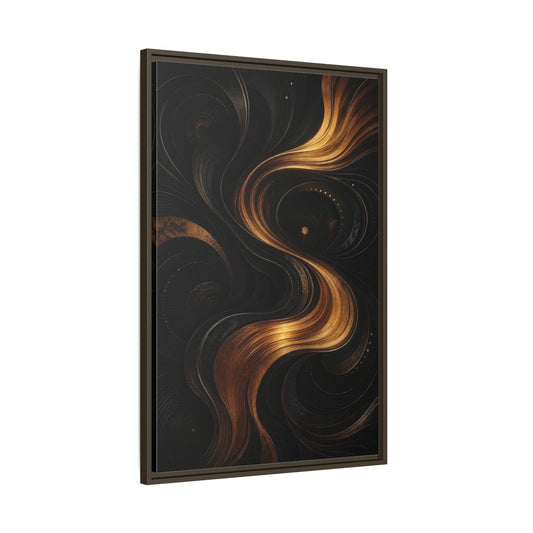 Main Mockup. Abstract Abstract Swirls Black And Gold Abstract shown as stretched canvas wall art