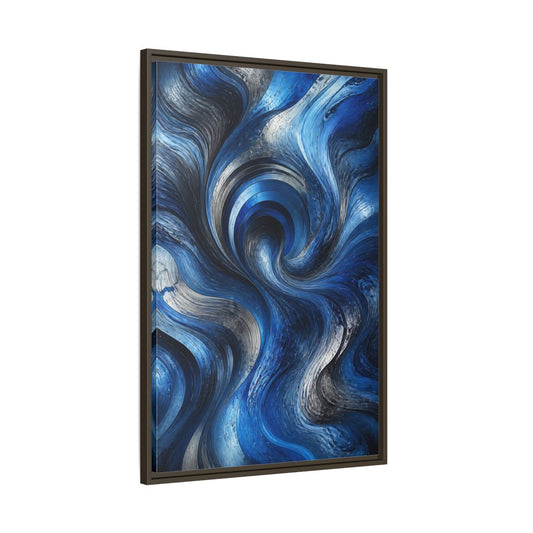 Main Mockup. Abstract Abstract Swirls Blue Silver Swirls shown as stretched canvas wall art