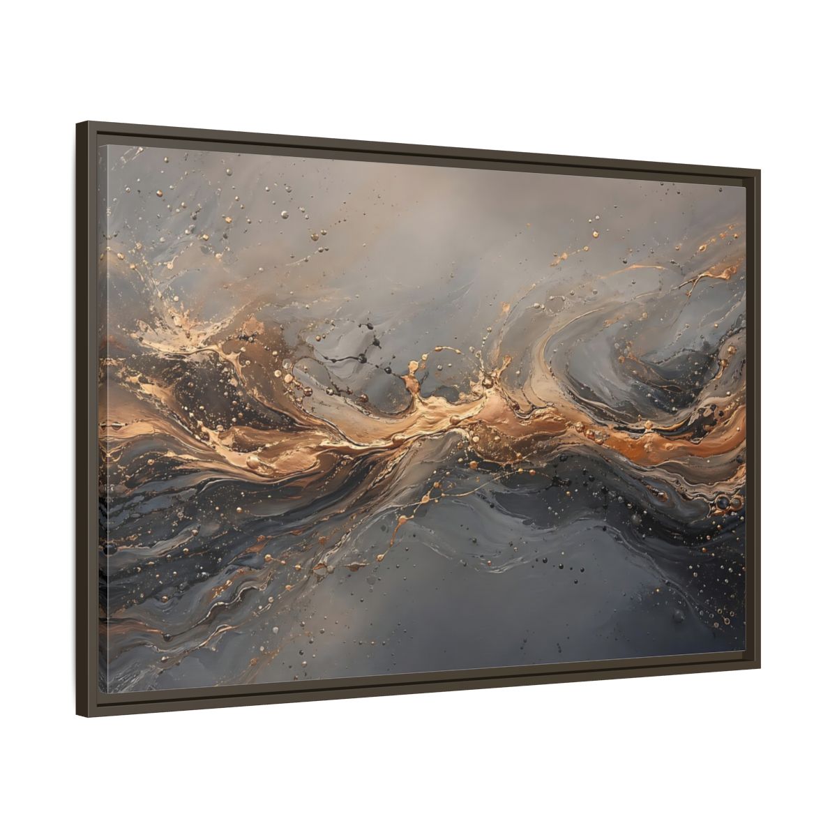 Main Mockup. Abstract Abstract Swirls Gold And Gray shown as stretched canvas wall art