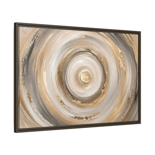 Main Mockup. Abstract Abstract Swirls Gold And Grey shown as stretched canvas wall art