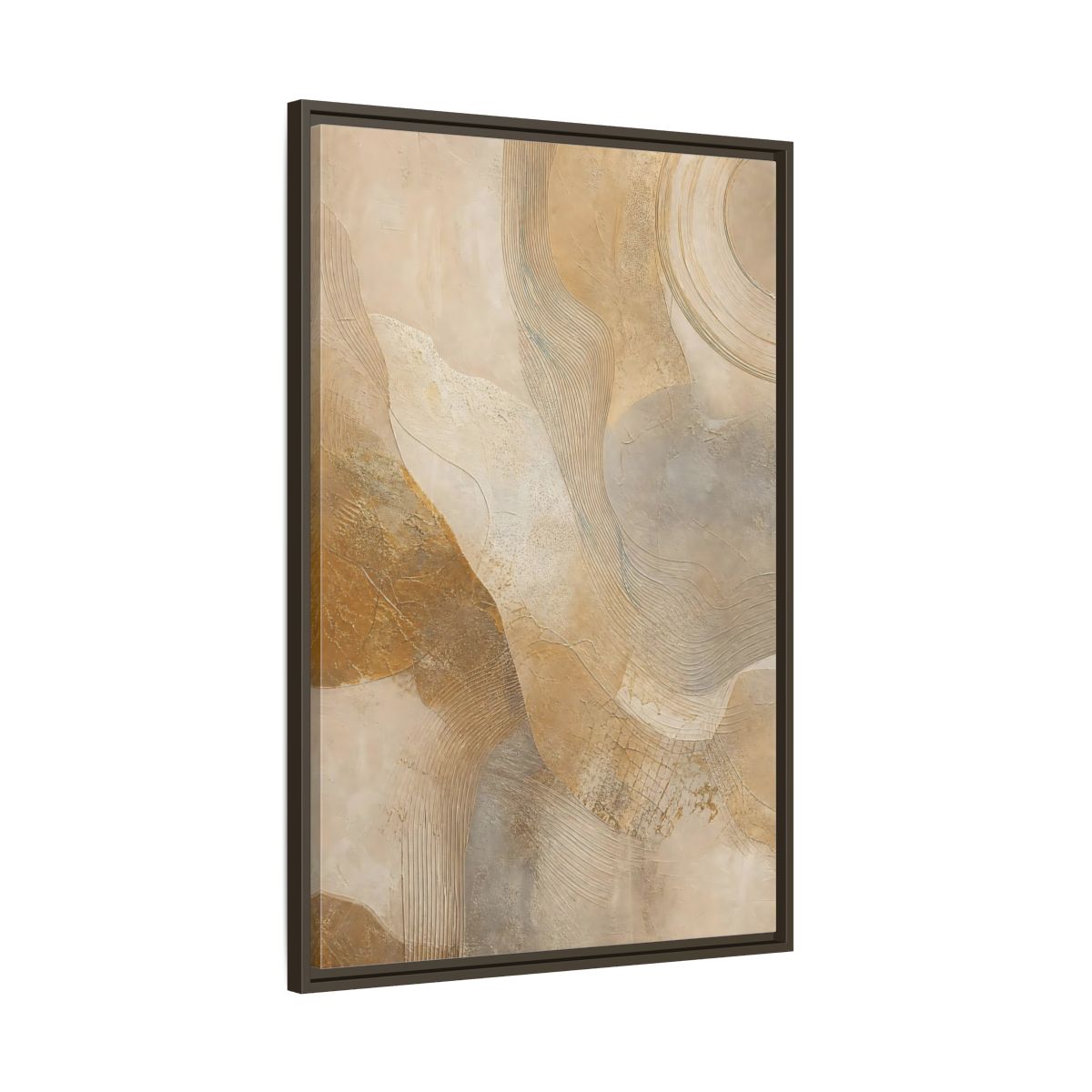 Main Mockup. Abstract Abstract Texture Beige And Gold shown as stretched canvas wall art
