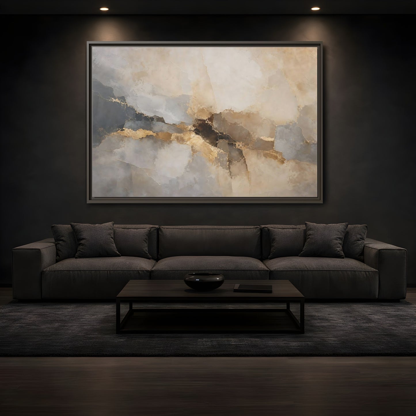 Mockup 3. Abstract Abstract Texture Gold And Gray Abstract shown as stretched canvas wall art