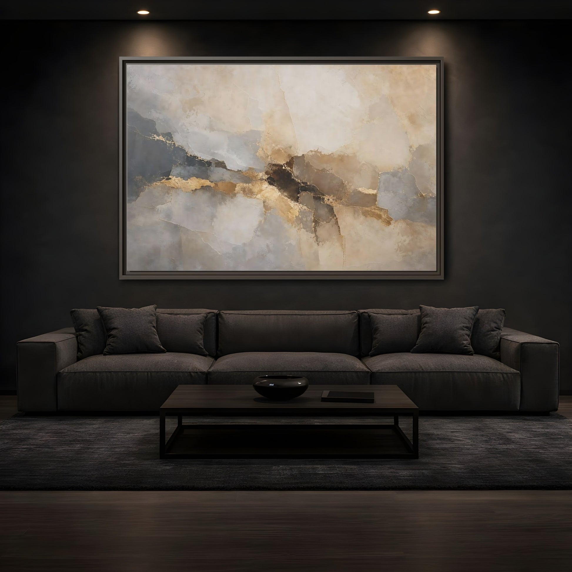 Mockup 3. Abstract Abstract Texture Gold And Gray Abstract shown as stretched canvas wall art