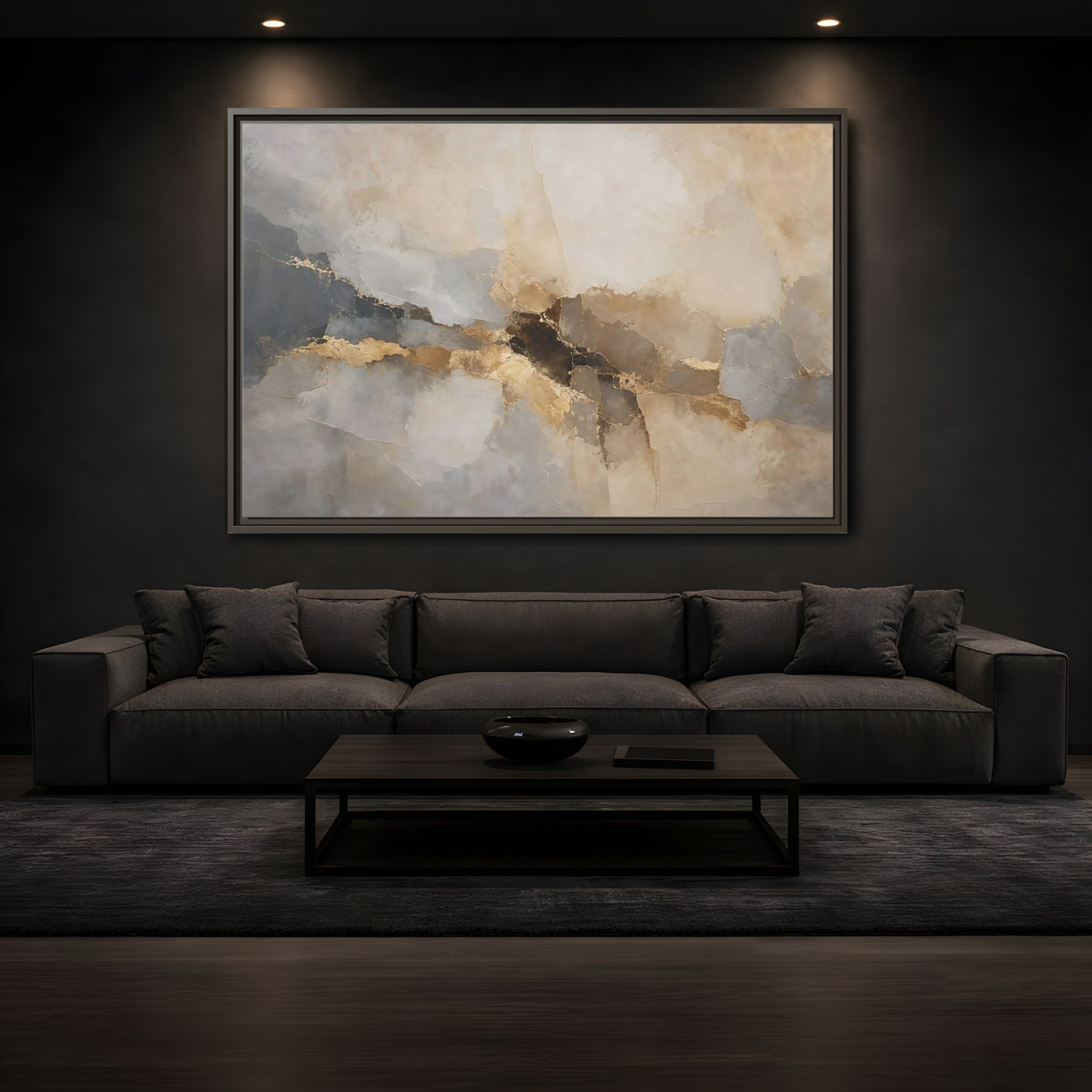 Mockup 3. Abstract Abstract Texture Gold And Gray Abstract shown as stretched canvas wall art