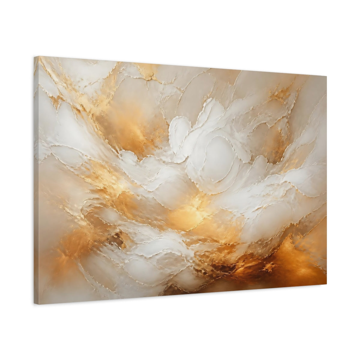 Main Mockup. Abstract Abstract Texture Gold And White shown as stretched canvas wall art