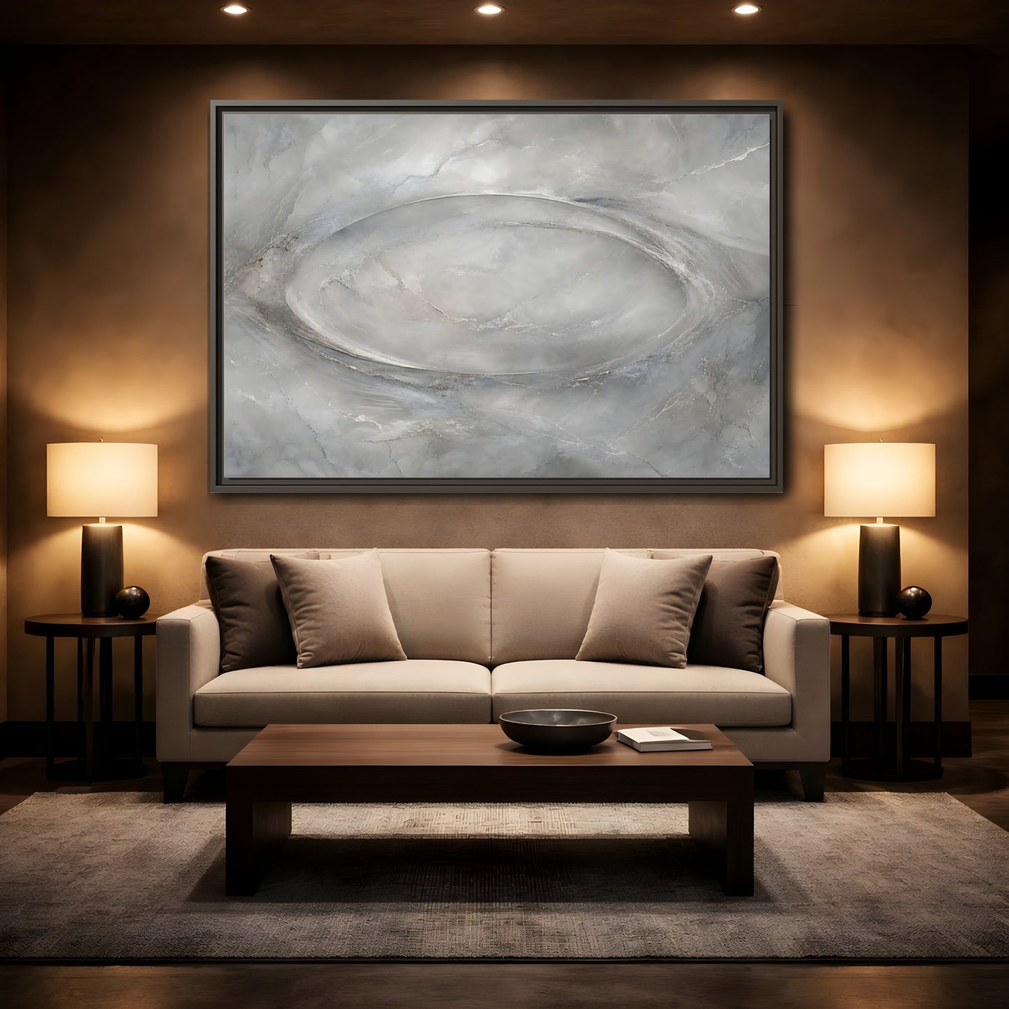 Mockup 2. Abstract Abstract Texture Grey Textured Abstract shown as stretched canvas wall art