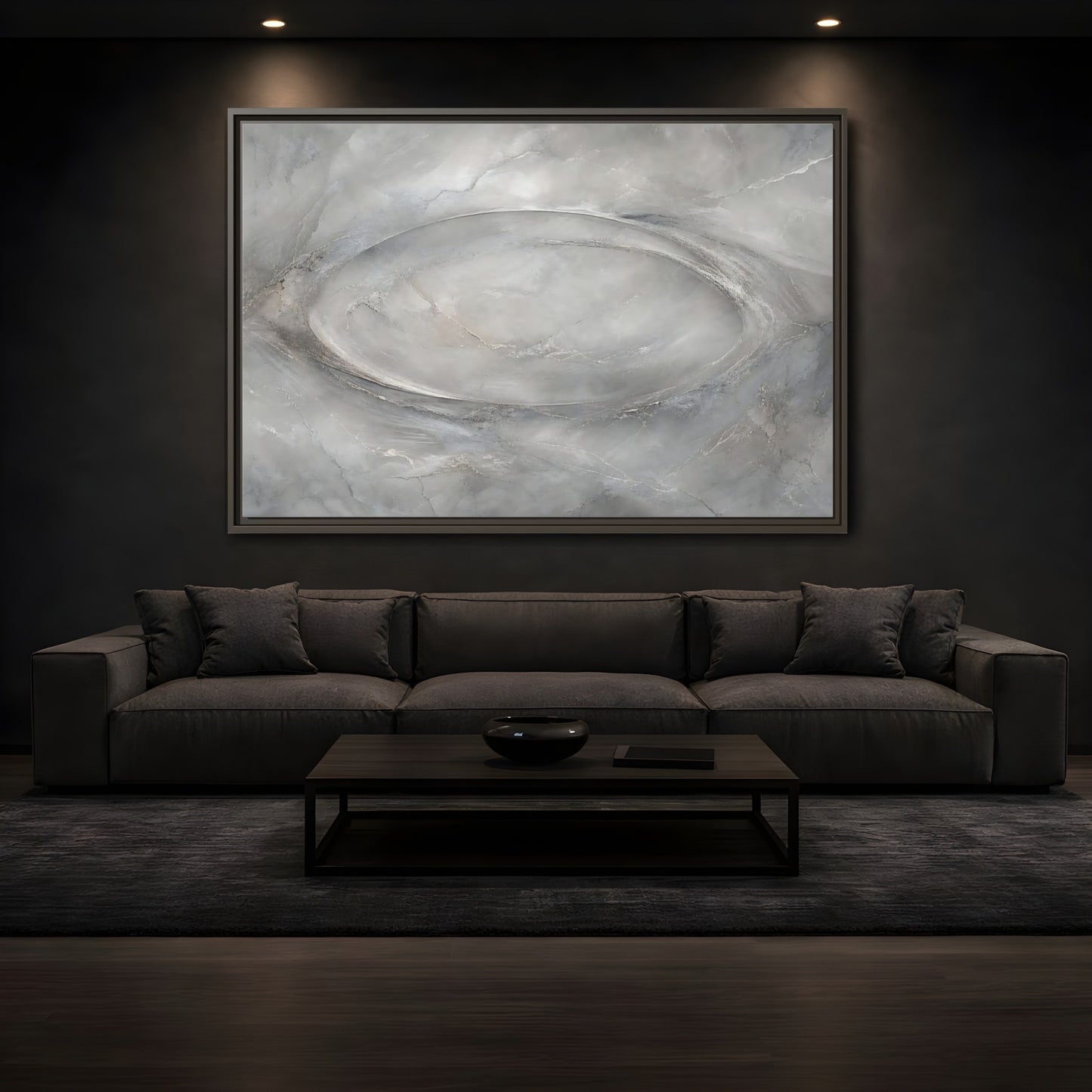 Mockup 3. Abstract Abstract Texture Grey Textured Abstract shown as stretched canvas wall art