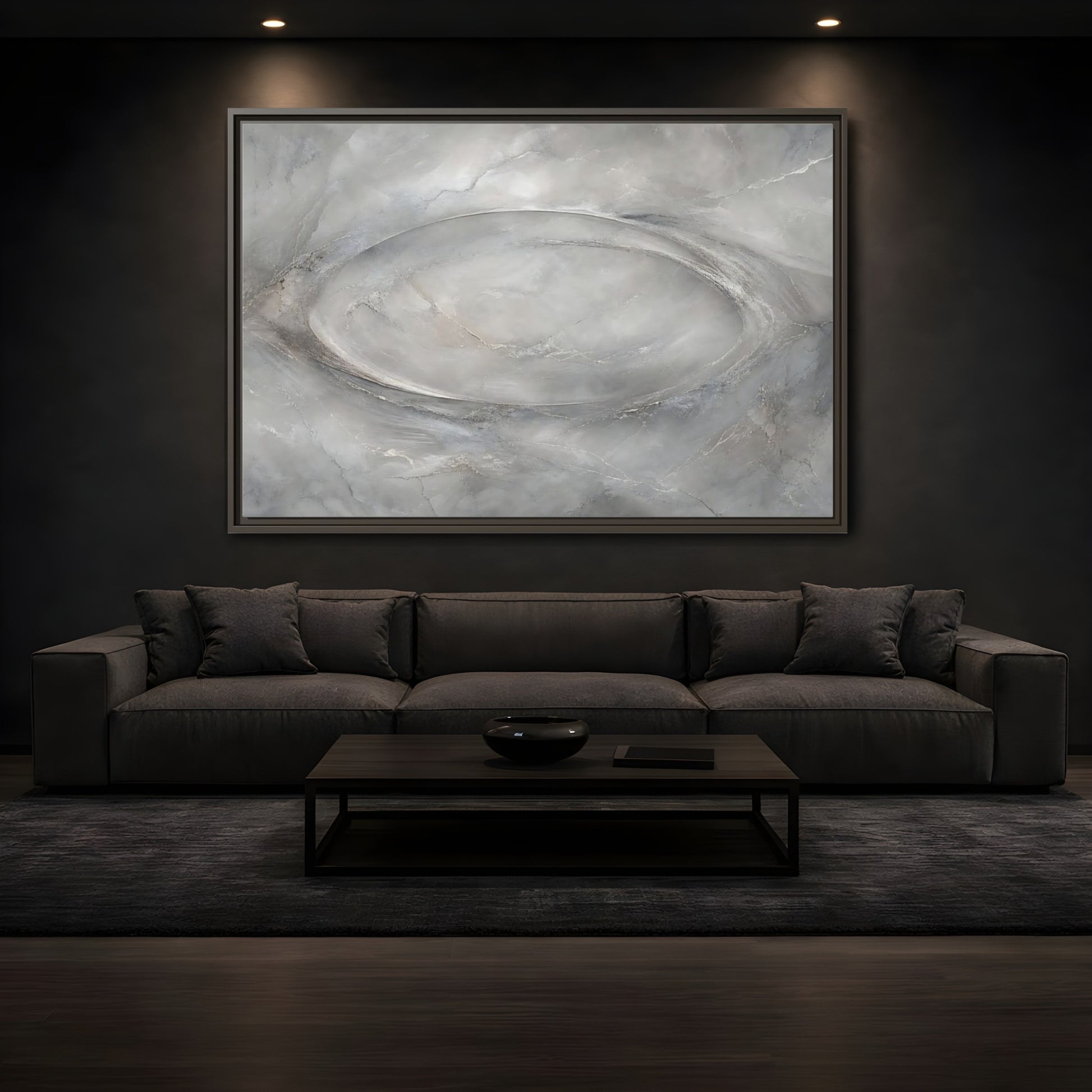 Mockup 3. Abstract Abstract Texture Grey Textured Abstract shown as stretched canvas wall art