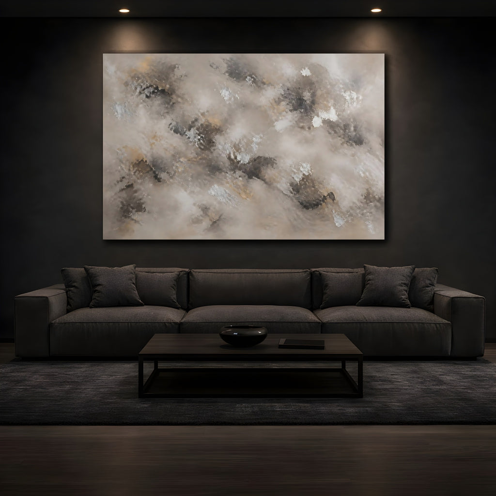 Mockup 3. Abstract Abstract Texture Neutral Gold Silver shown as stretched canvas wall art