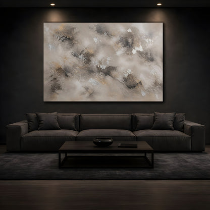 Mockup 3. Abstract Abstract Texture Neutral Gold Silver shown as stretched canvas wall art