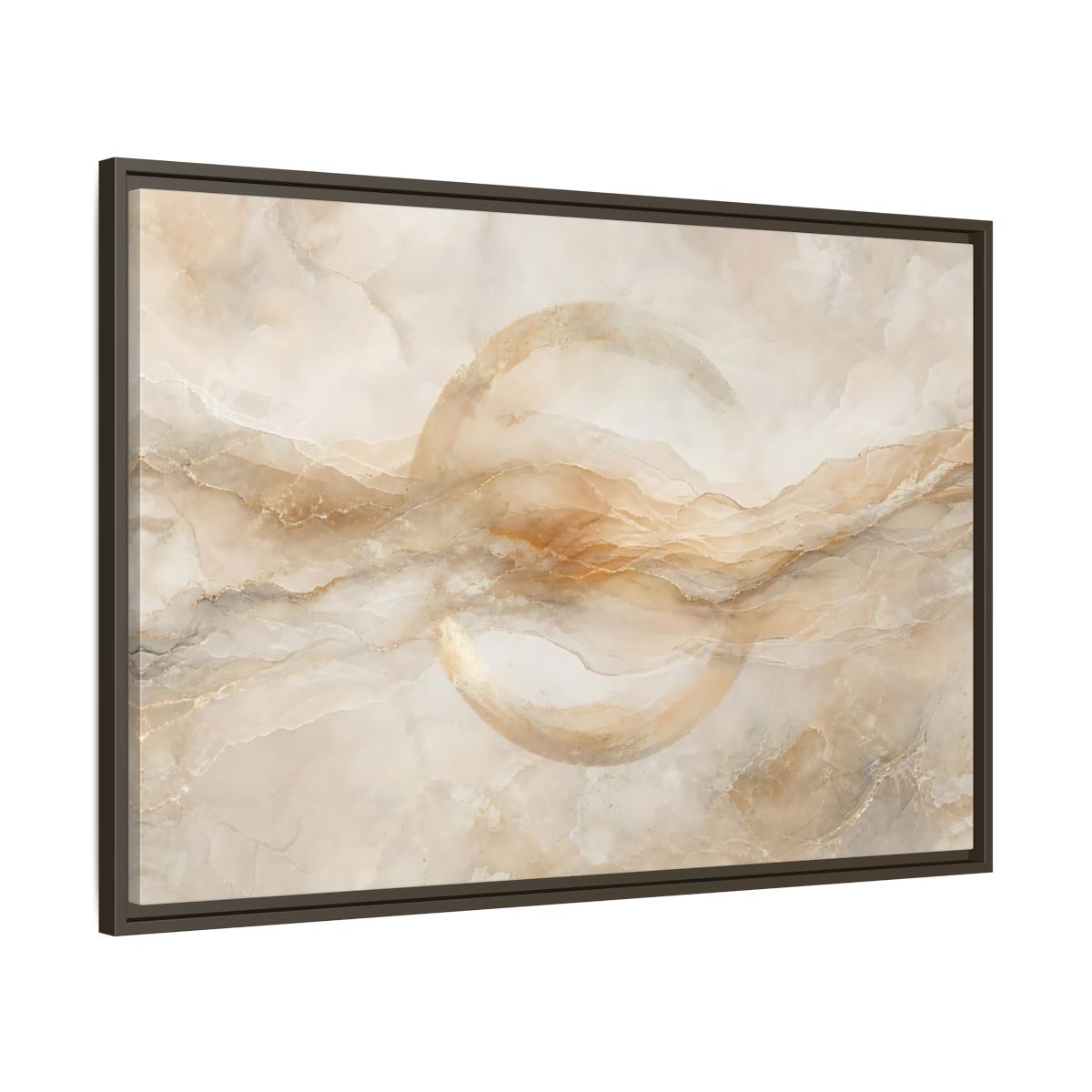 Main Mockup. Abstract Abstract Waves Beige Gold Abstract shown as stretched canvas wall art