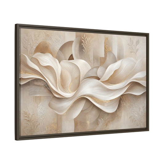 Main Mockup. Abstract Abstract Waves Beige Gold Abstract shown as stretched canvas wall art