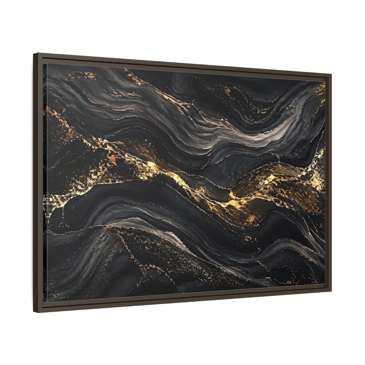 Main Mockup. Abstract Abstract Waves Black And Gold shown as stretched canvas wall art