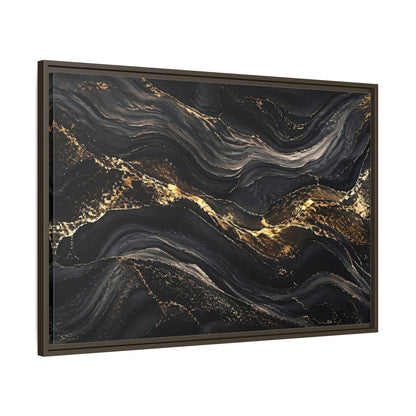Main Mockup. Abstract Abstract Waves Black And Gold shown as stretched canvas wall art
