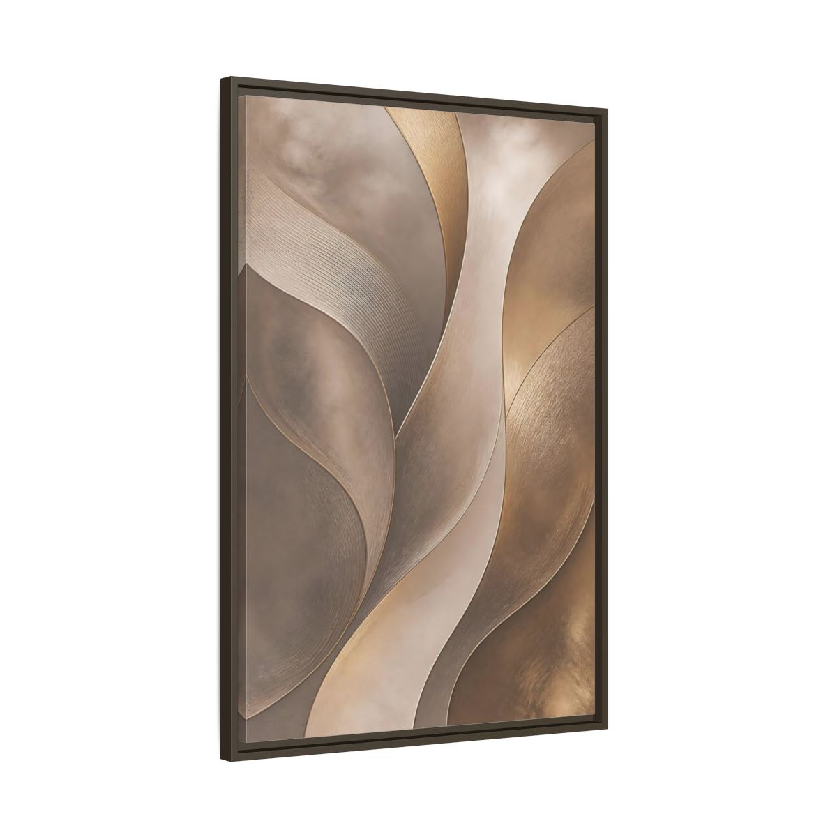 Main Mockup. Abstract Abstract Waves Brown And Gold shown as stretched canvas wall art