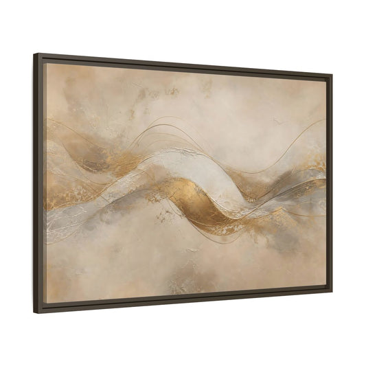 Main Mockup. Abstract Abstract Waves Gold And Beige shown as stretched canvas wall art
