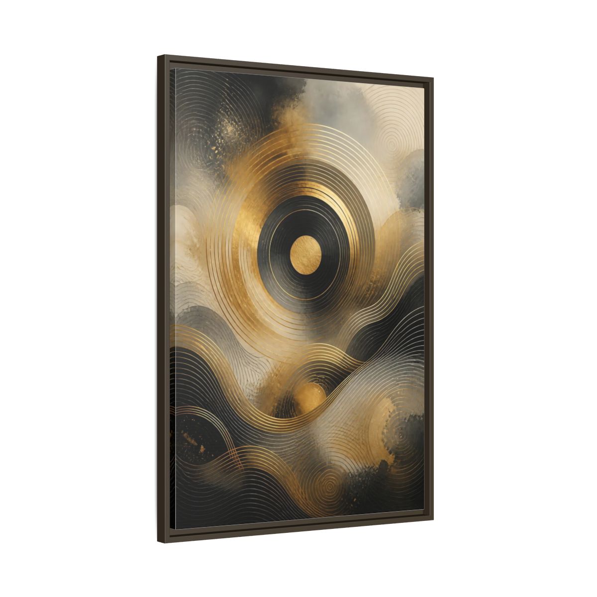 Main Mockup. Abstract Abstract Waves Gold And Black shown as stretched canvas wall art