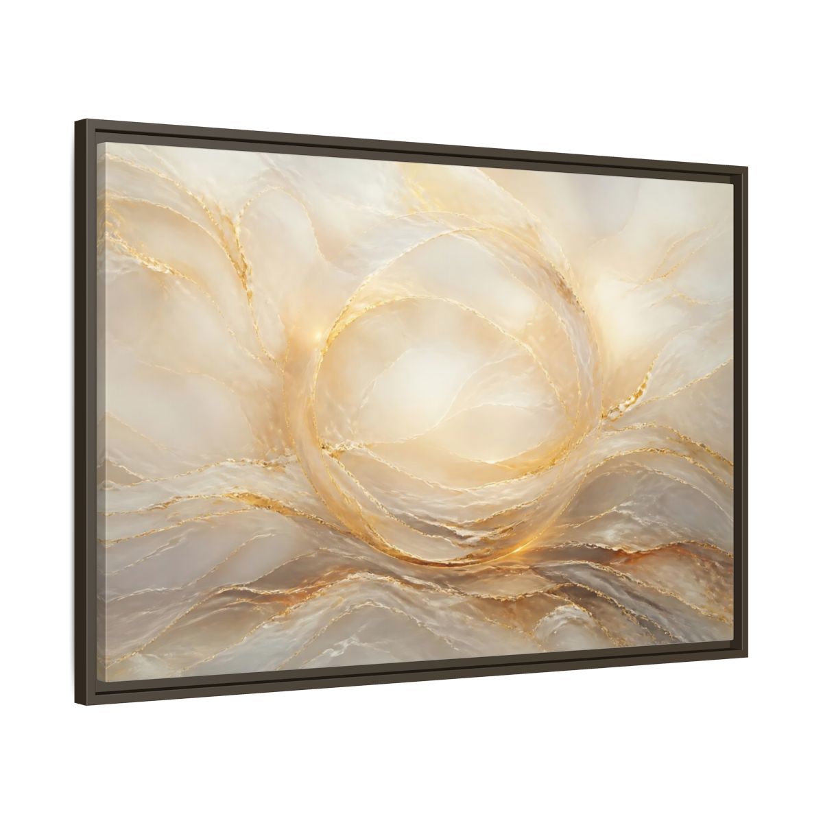 Main Mockup. Abstract Abstract Waves Gold And Cream shown as stretched canvas wall art