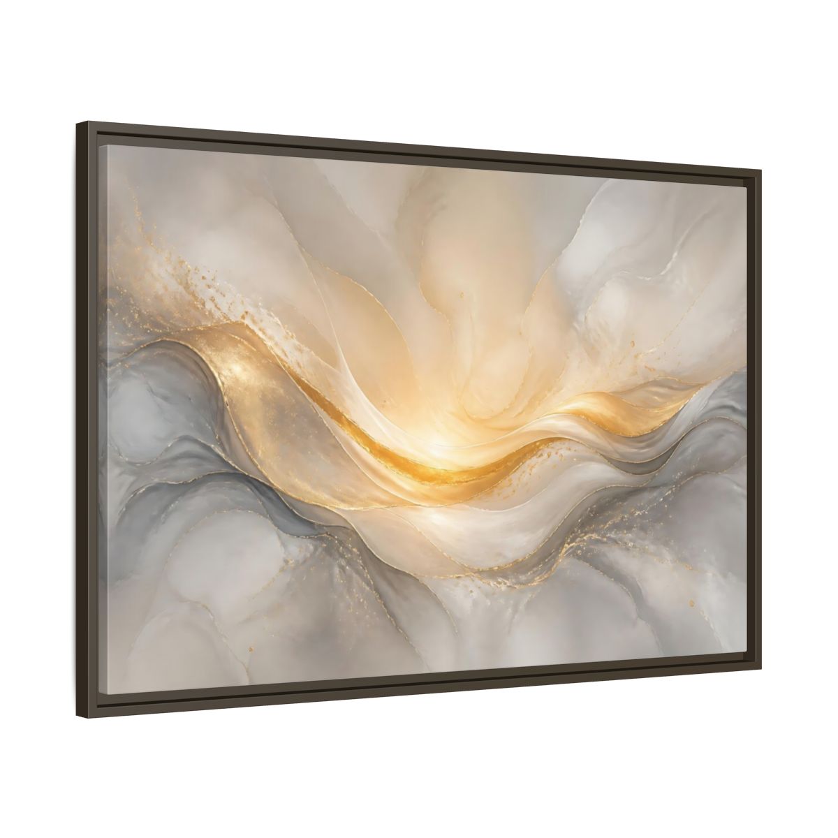 Main Mockup. Abstract Abstract Waves Gold And Gray shown as stretched canvas wall art