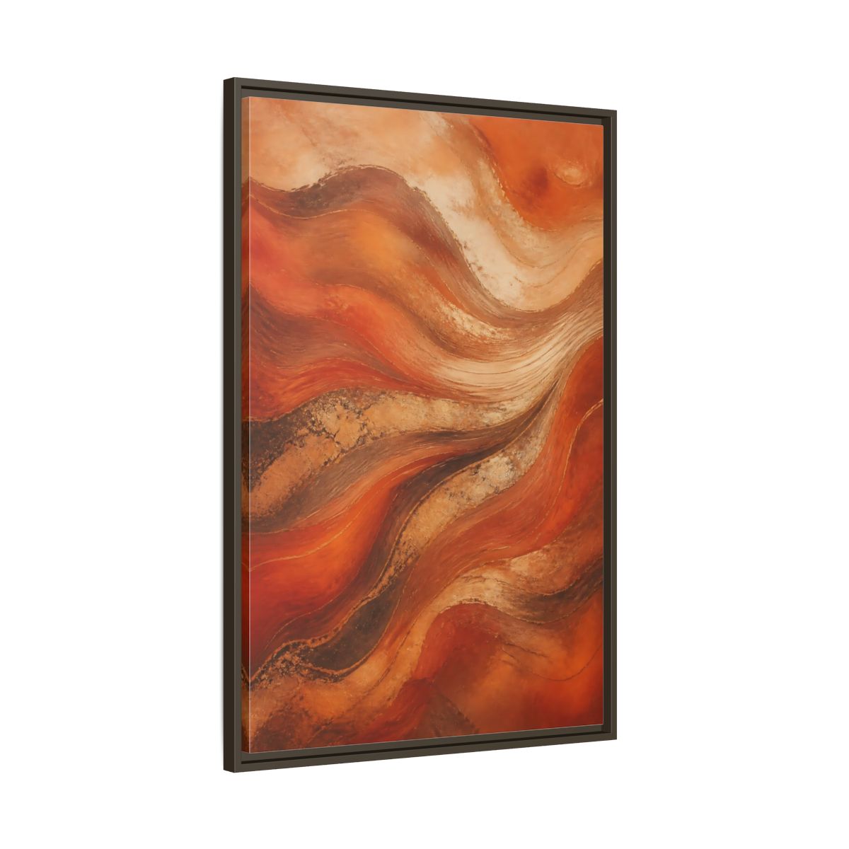 Main Mockup. Abstract Abstract Waves Orange And Gold shown as stretched canvas wall art