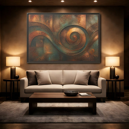 Mockup 2. Abstract Abstract Waves Rustic Abstract shown as stretched canvas wall art