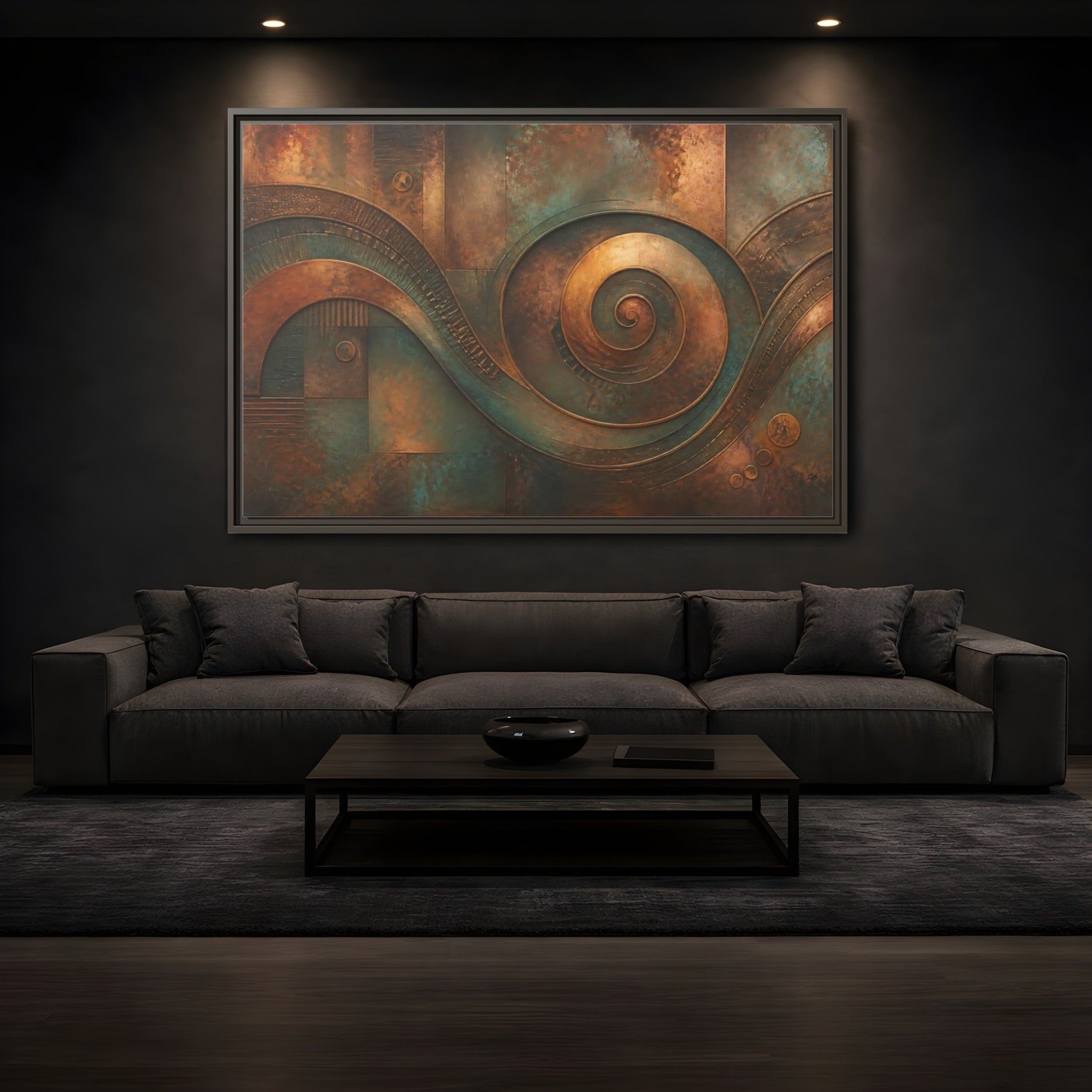 Mockup 3. Abstract Abstract Waves Rustic Abstract shown as stretched canvas wall art