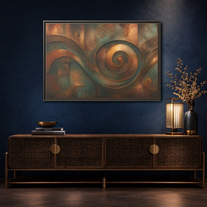 Mockup 4. Abstract Abstract Waves Rustic Abstract shown as stretched canvas wall art