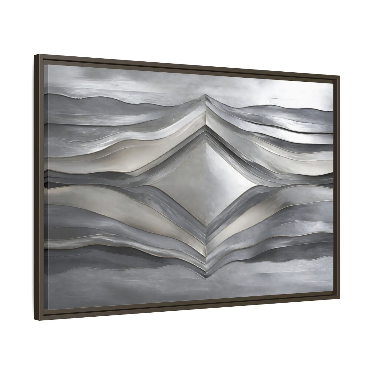Main Mockup. Abstract Abstract Waves Silver Metallic Waves shown as stretched canvas wall art