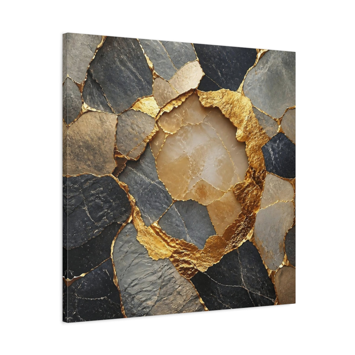 Side Mockup 3. Abstract Accent Gilded Stone shown as canvas print