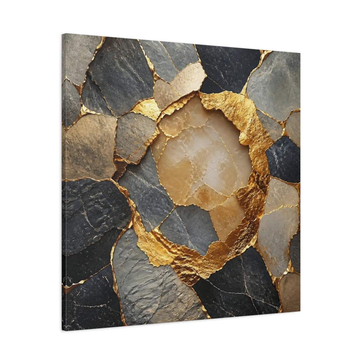 Side Mockup 1. Abstract Accent Gilded Stone shown as canvas print