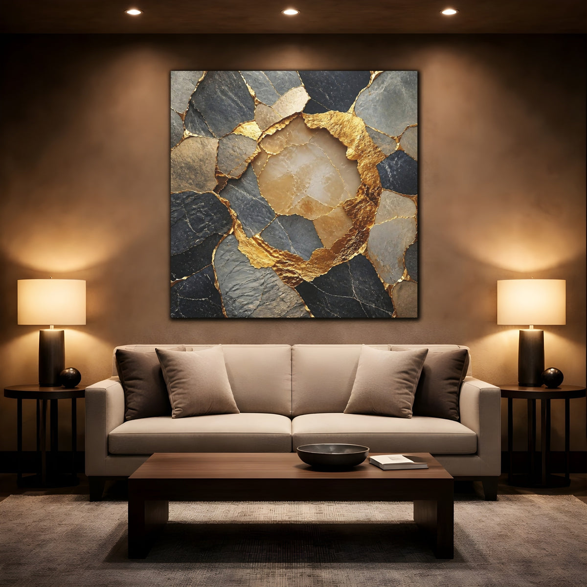 Mockup 2. Abstract Accent Gilded Stone shown as canvas print