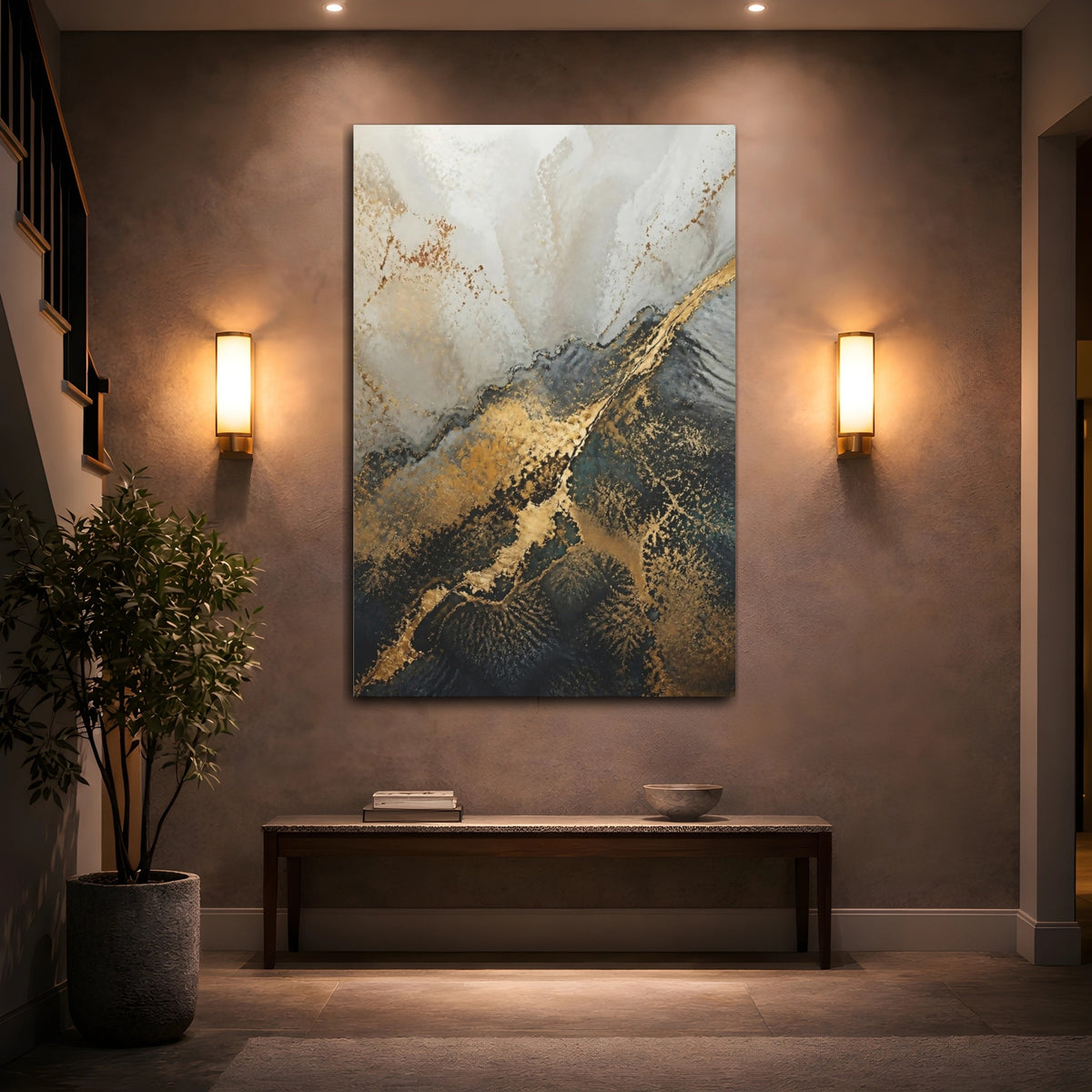 Mockup 2. Abstract Accent Gold Streak shown as canvas print