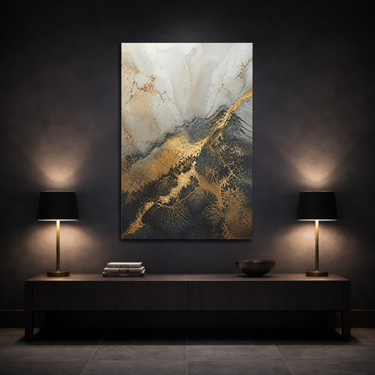 Mockup 3. Abstract Accent Gold Streak shown as canvas print