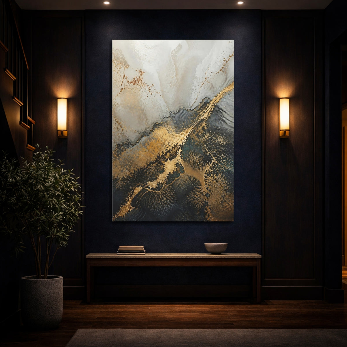 Mockup 4. Abstract Accent Gold Streak shown as canvas print