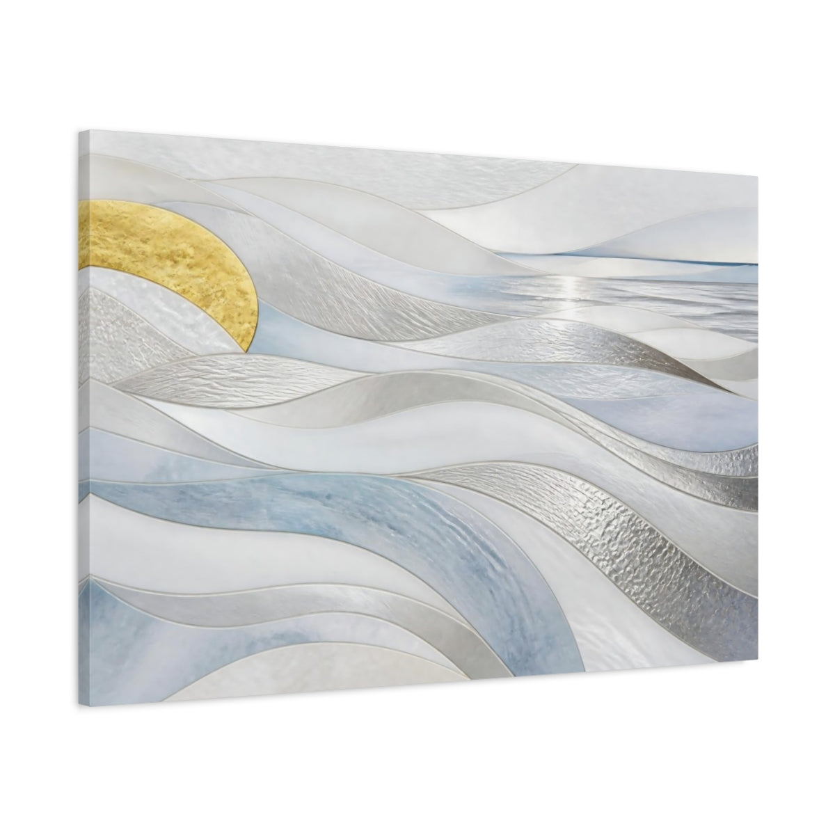 Main Mockup. Abstract Accent Silver Waves shown as canvas print