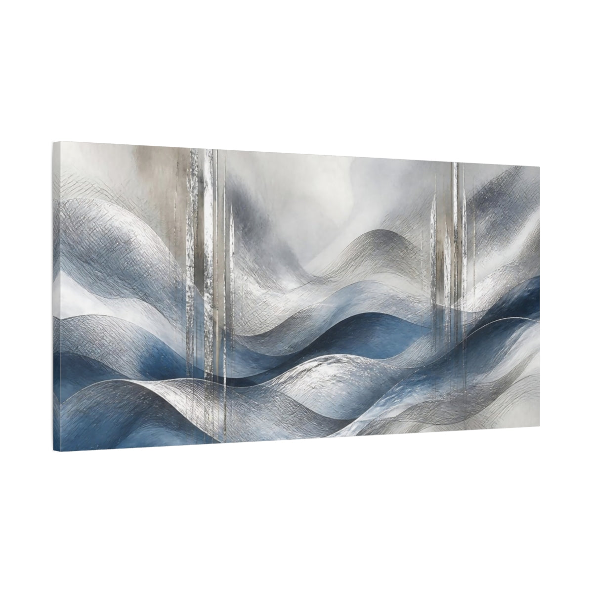 Main Mockup. Abstract Accent Silver Waves shown as canvas print